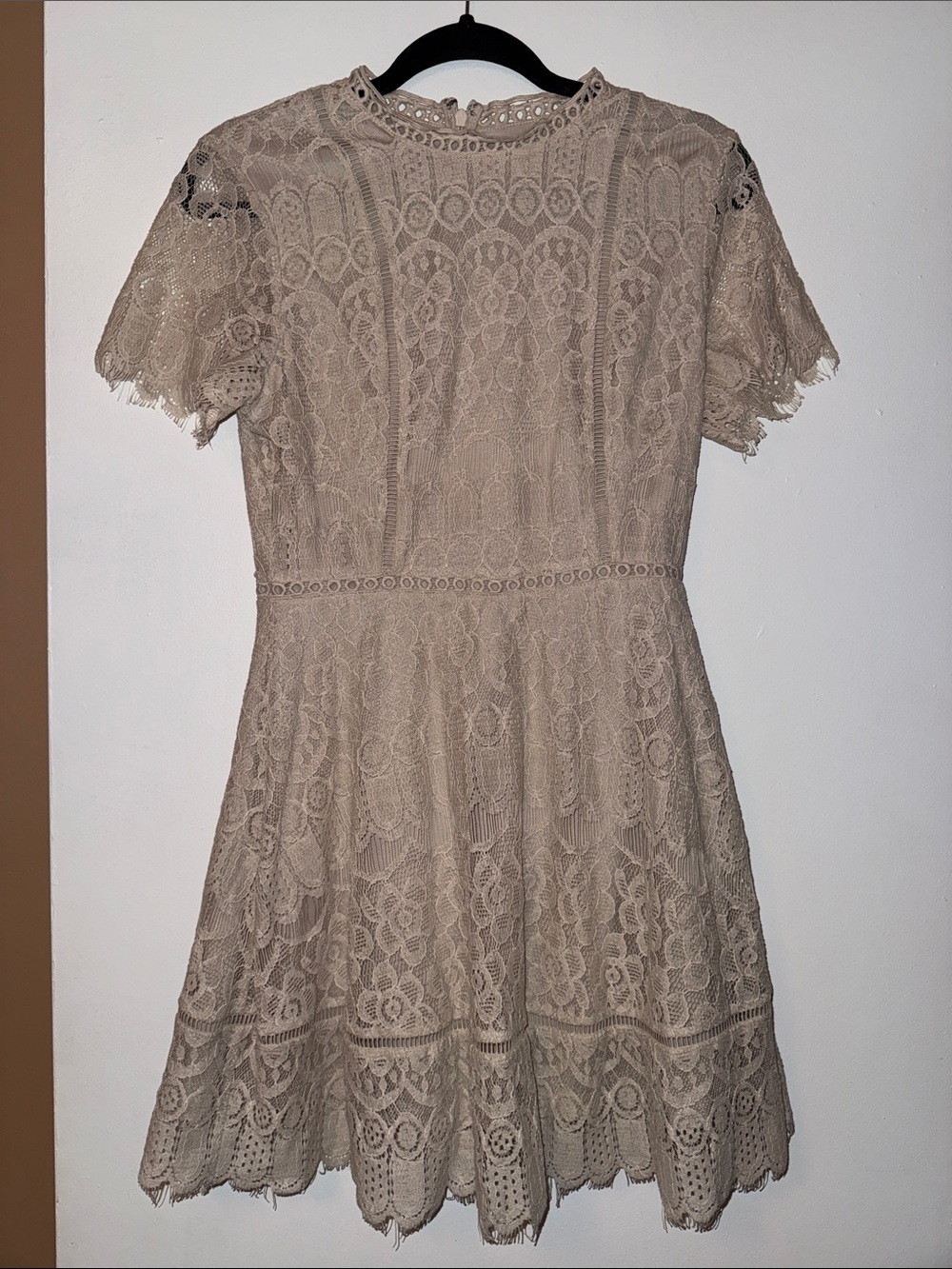 Blu Pepper Lace A-Line Mini Dress in Beige